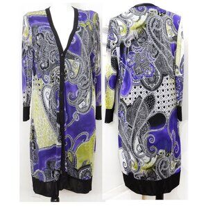 Chico’s Women’s Black Label Size 2 L/12 Artsy Paisley Long Cardigan Duster